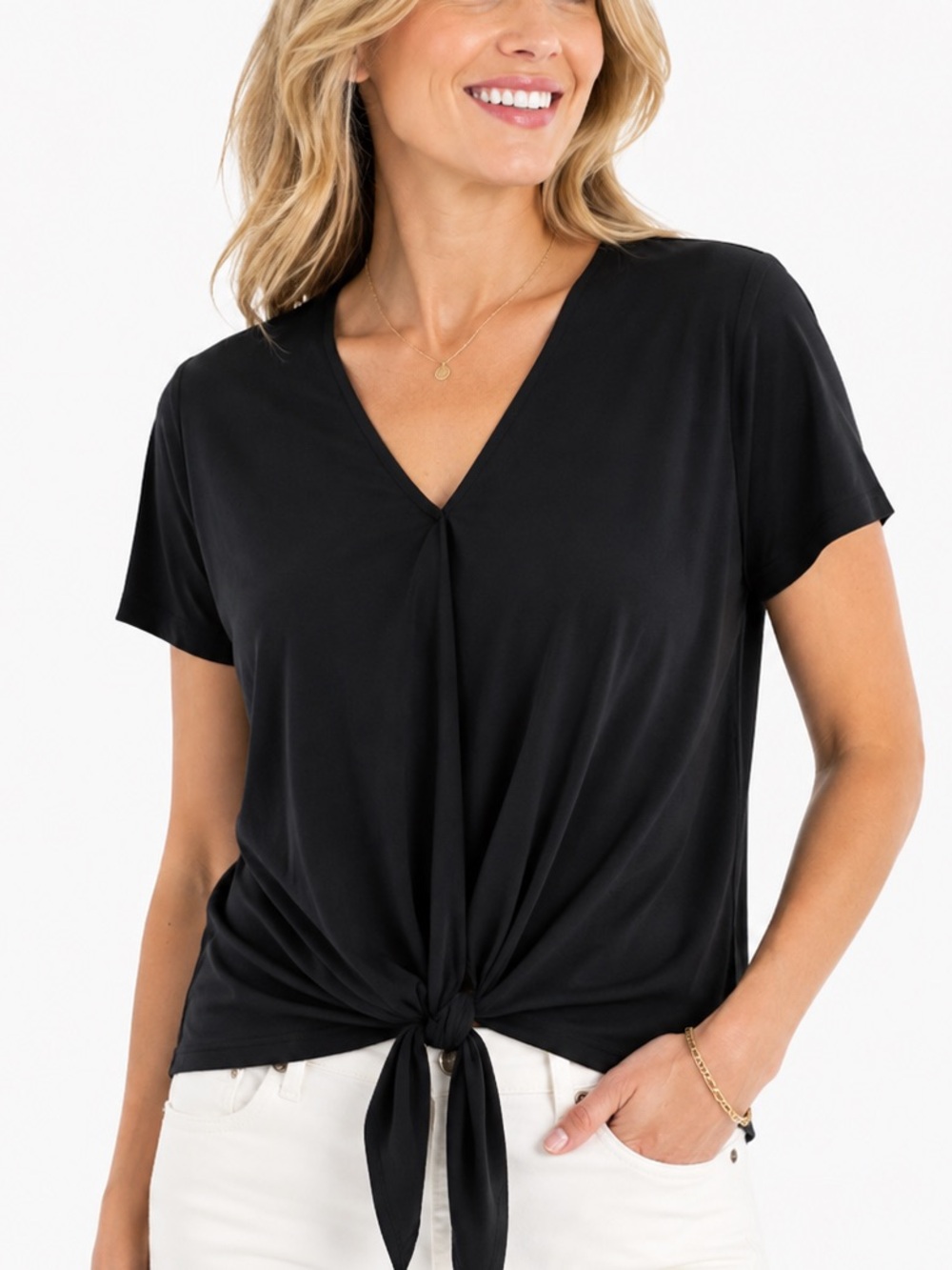 Madewell Black V-Neck Tie-Front Top Size Small